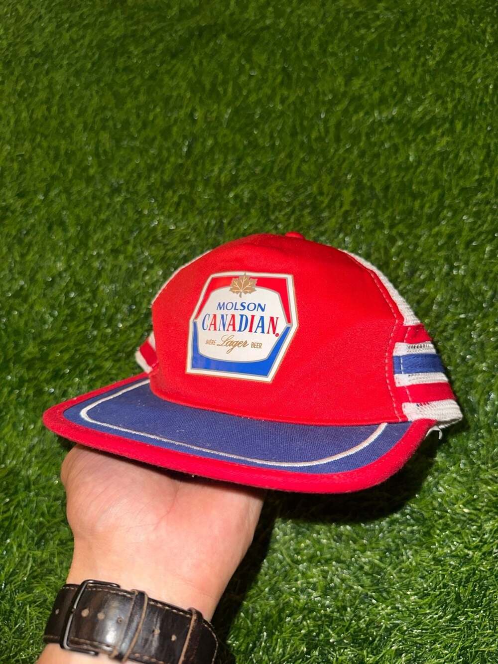 Molson Canadian Lager Beer Retro Tri-Stripe Snapback Trucker Hat
